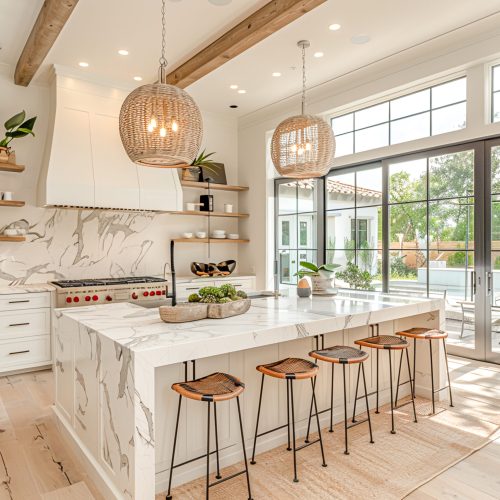 Modern Open-Plan Kitchen with Stylish Island Seating for Social